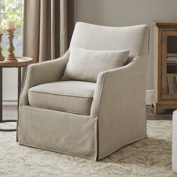 Martha Stewart London Farmhouse Skirted Swivel Chair with Lumbar Pillow